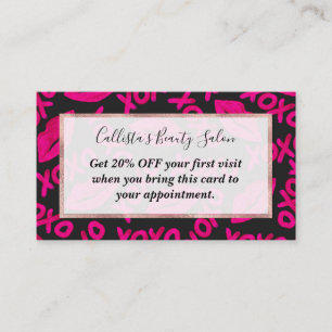 Carte De Réduction Citation XOXO noir Neon rose lèvres Motif