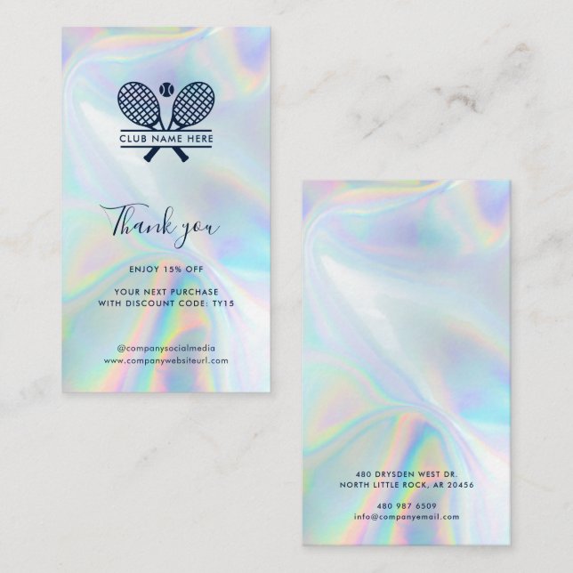 Carte De Réduction Club de tennis Holographique médias sociaux et sit (Devant / Derrière)
