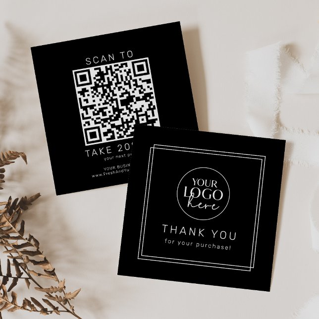Carte De Réduction Code QR de logo noir Avery moderne Merci (AVERY Modern Dark Black Logo QR Code Thank You Discount Card)
