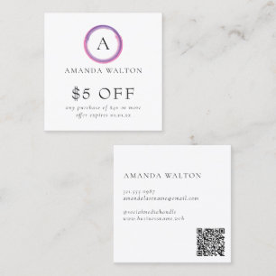 Carte De Réduction Code QR Monogramme Moderne Rose et Violet
