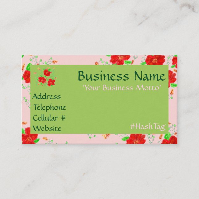 Carte De Réduction Concepteur à fleurs rouges (Devant)