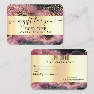 Carte De Réduction Confetti en or chic, Or en marbre bordeaux