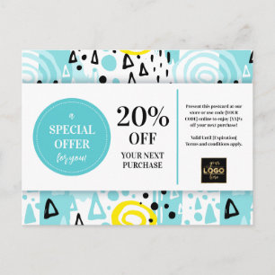 Carte de réduction Coupon Jaune Bleu Motifs Abstra