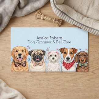 Carte De Réduction Cute Watercolor Dog Groomer Floral Business Card