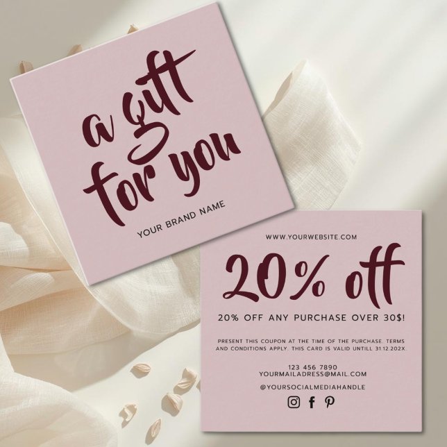 Carte de réduction de coupon de script rose modern (Créateur téléchargé)