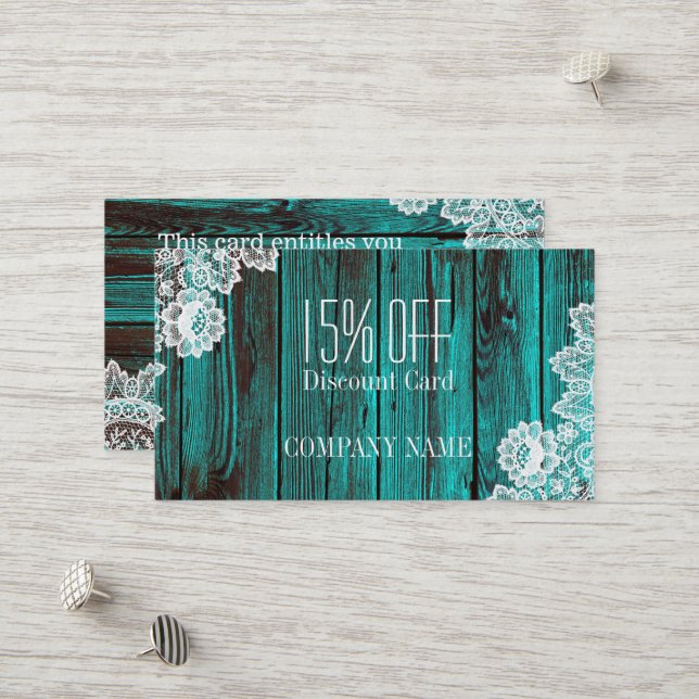 Carte De Réduction dentelle rustique turquoise grange bleue escompte (Devant/Arrière en situation)