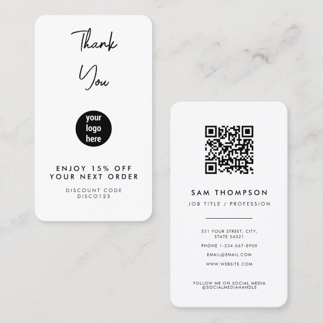 Carte de réduction du code QR du logo d'entreprise (Devant / Derrière)