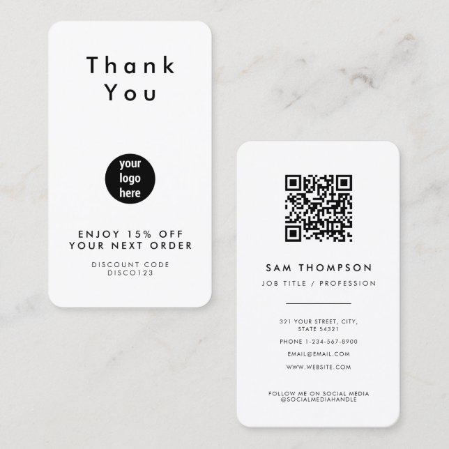 Carte de réduction du code QR du logo d'entreprise (Devant / Derrière)