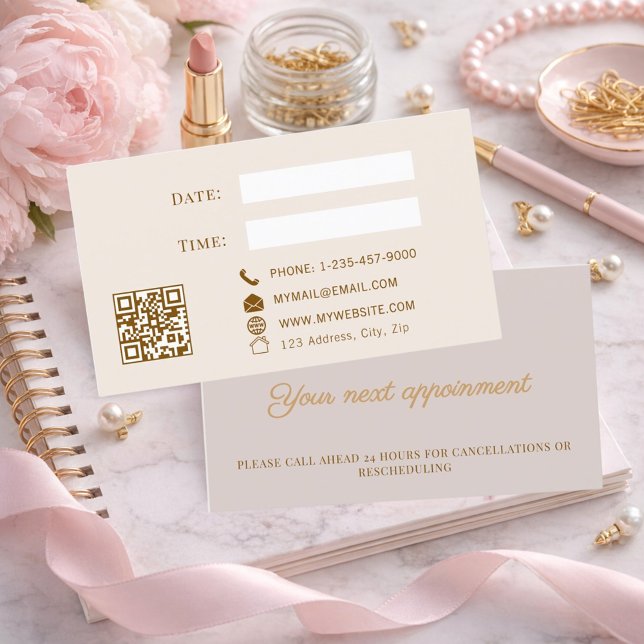 Carte De Réduction Dusty pink QR customer client appointment card (Créateur téléchargé)