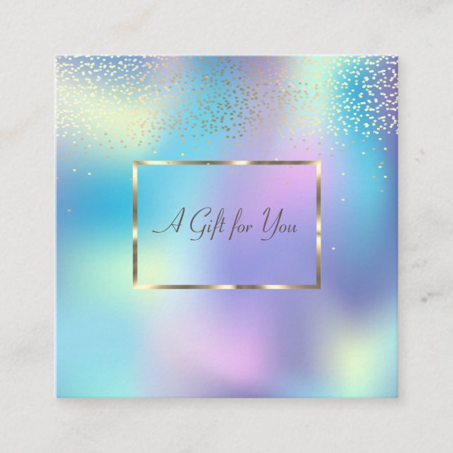 Carte De Réduction Elégant cadre or, Confetti Blue Holographic (Devant)