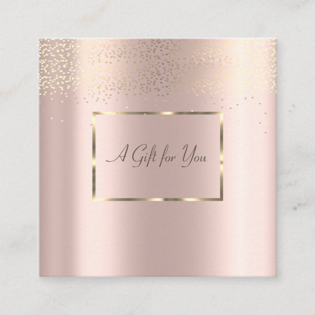 Carte De Réduction Elégant cadre or, Confetti Rose or (Devant)