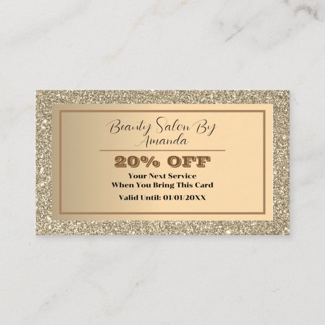 Carte De Réduction Elégant Chic Golden Foil Glittery Salon Glamour (Devant)