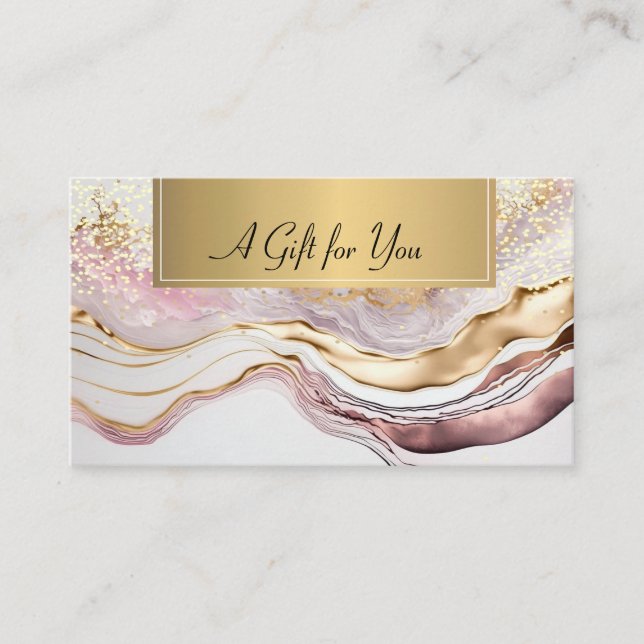 Carte De Réduction Élégant Confetti professionnel en marbre rose or (Devant)
