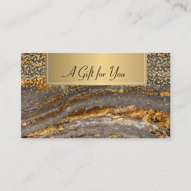 Carte De Réduction Elégant Confetti Professionnel Marbre Or (Devant)
