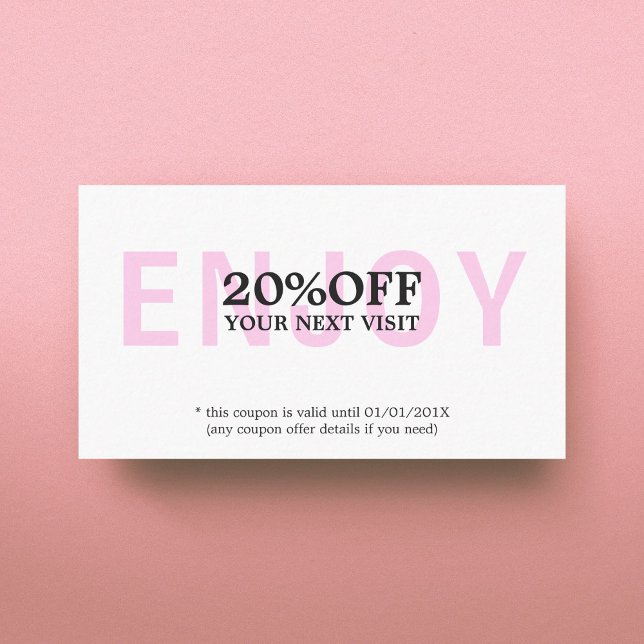 Carte De Réduction Élégant minimaliste Lumière blanche Rose Gras Beau (Créateur téléchargé)