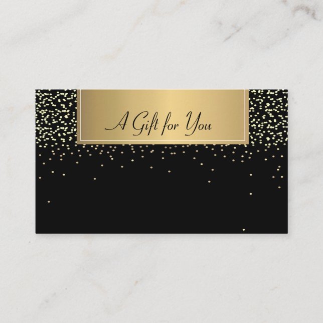 Carte De Réduction Élégant moderne, Gold Confetti Noir (Devant)