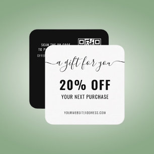Carte De Réduction Élégant QR Code Loyauté Promo d'affaires noir blan
