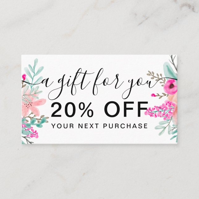 Carte De Réduction Escompte cadeau de bouquet floral rose à la menthe (Devant)