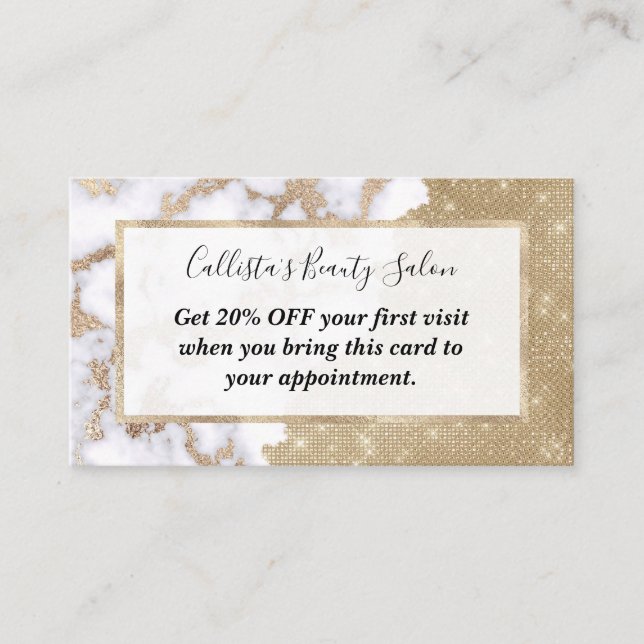 Carte De Réduction Fille Chic moderne Glam Parties scintillant or Mot (Devant)