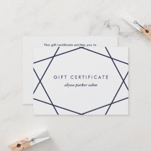 Carte De Réduction Géométrique bleu-foncé sur le certificat-prime du