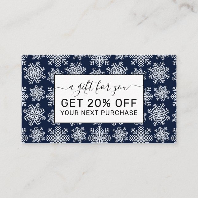 Carte De Réduction Hiver Blanc Bleu Snowflakes Wonderland Motif (Devant)