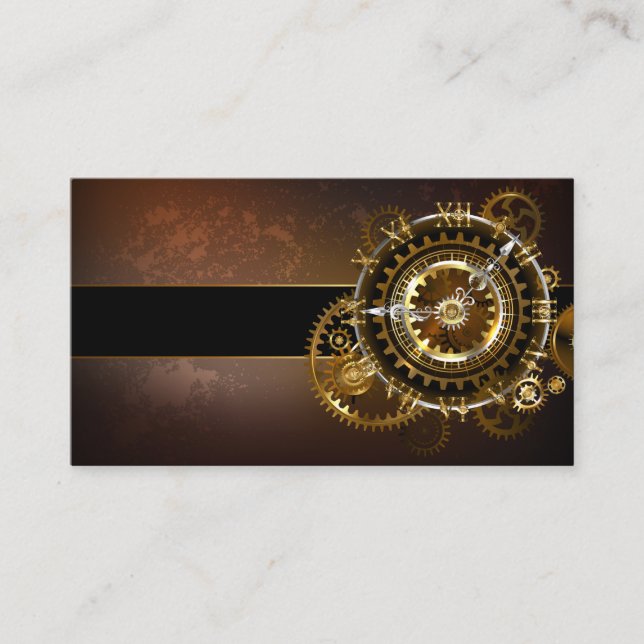 Carte De Réduction Horloge Steampunk avec des engrenages anciens (Devant)