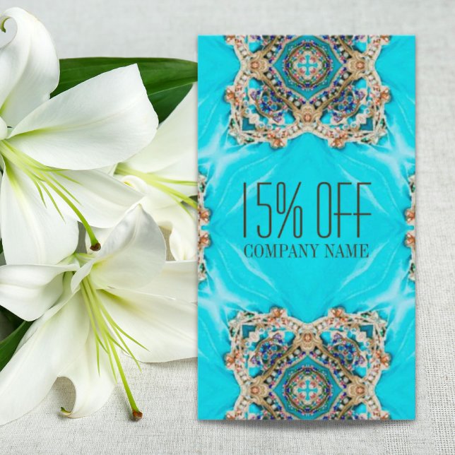 Carte De Réduction instructeur de yoga Motif de henné turquoise (turquoise bohemian henna Pattern Yoga Instructor Discount Card)