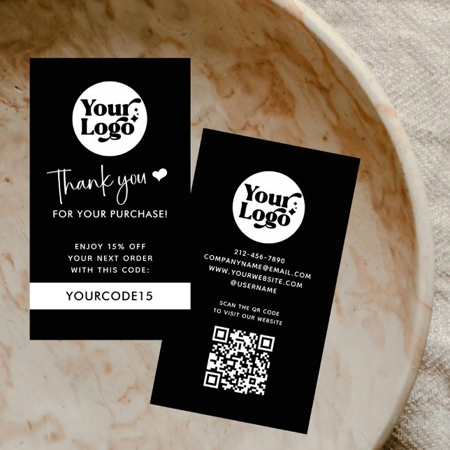 Carte De Réduction Logo d'entreprise de Merci noir Code QR Retail (Créateur téléchargé)