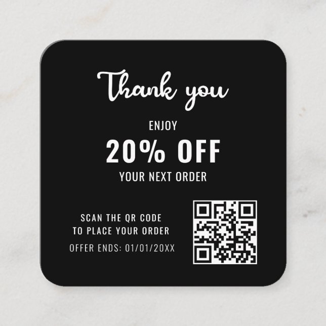Carte De Réduction Logo d'entreprise Noir Blanc moderne QR Code Loyau (Devant)