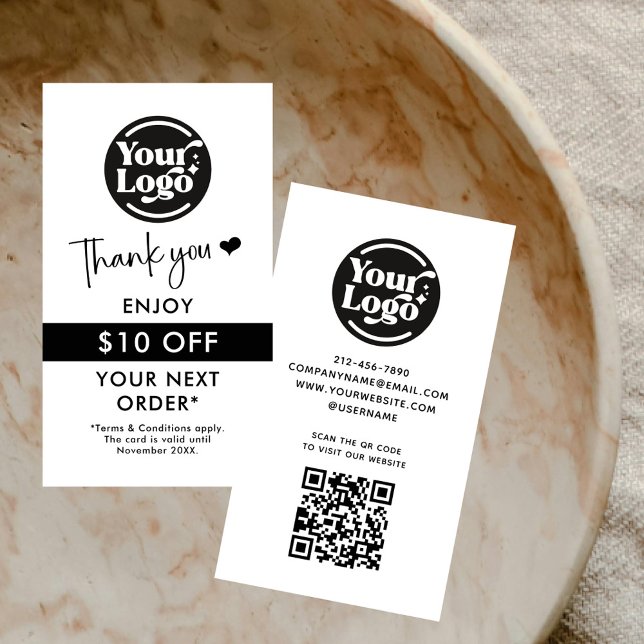 Carte De Réduction Merci Commande logo commercial QR Code blanc vente (Créateur téléchargé)