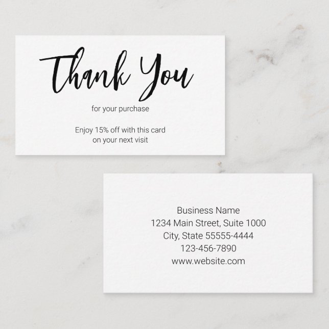 Carte De Réduction Merci noir blanc affaires votre prochaine visite (Devant / Derrière)