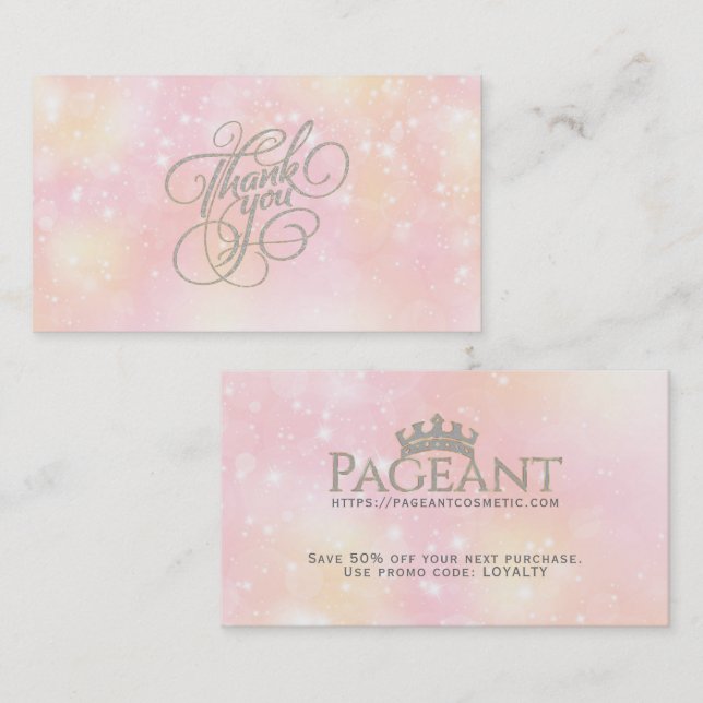Carte De Réduction Merci Typographie Pastel Sparkly Arrière - plan (Devant / Derrière)