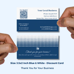 Carte De Réduction Motif demi-ton bleu et blanc Merci et