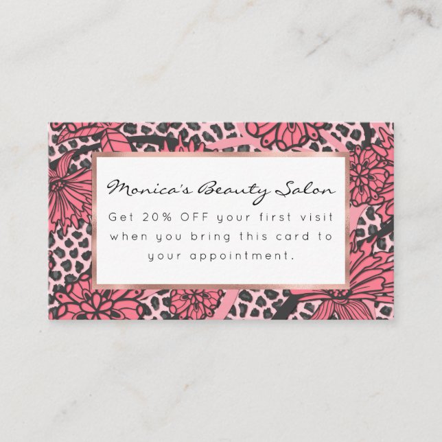 Carte De Réduction Motif floral noir assez rose d'empreinte de (Devant)