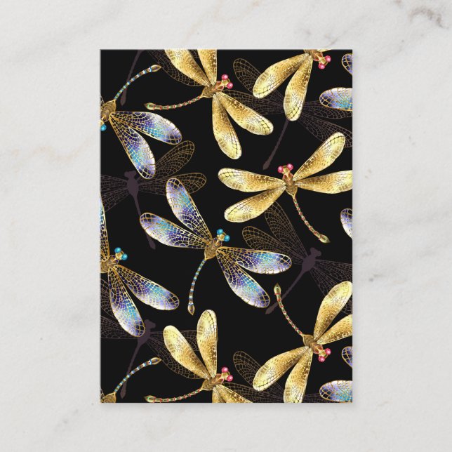 Carte De Réduction Motif sans couture avec libellules d'or (Devant)