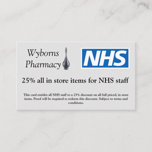 Carte de réduction NHS de la pharmacie (Devant)