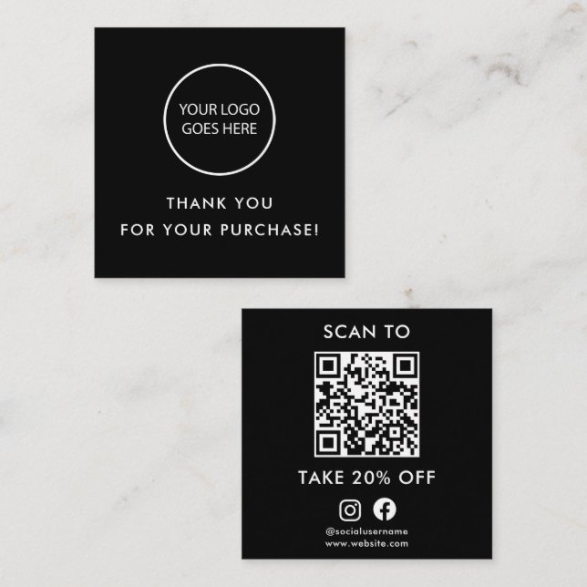 Carte De Réduction Noir moderne minimaliste Merci QR Code (Devant / Derrière)