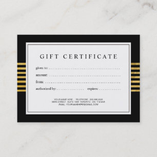 Carte De Réduction Or élégant et moderne et certificat-prime noir