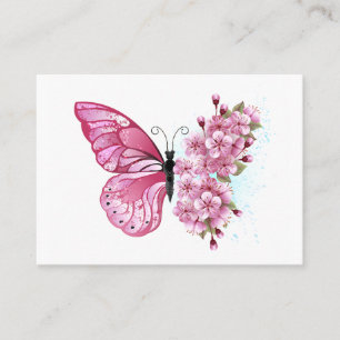 Carte De Réduction Papillon à fleurs avec Sakura rose