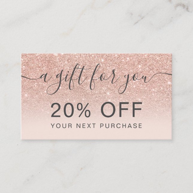 Carte De Réduction Parties scintillant d'or rose moderne blush ombre  (Devant)