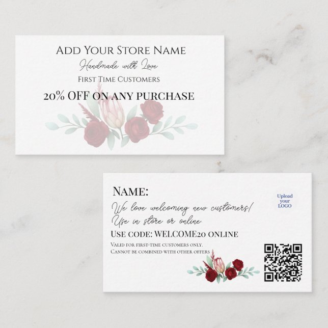 Carte De Réduction Première Clientèle Élégante Aquarelle Florale (Devant / Derrière)