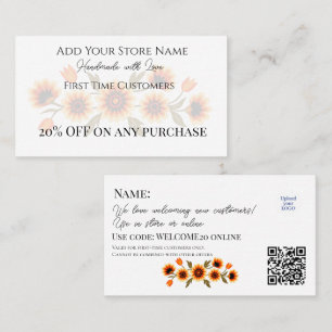 Carte De Réduction Première Clientèle Faite à la main Aquarelle Flora