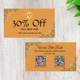 Carte De Réduction Restaurant moderne fleur sauvage Qr Code Menu et