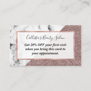 Carte De Réduction Rose Gold Pink Glitter Marble Geometric Cut