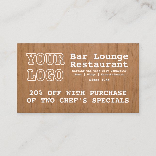 Carte De Réduction Rustic Ajouter Logo Bar Longe Restaurant 20% De Ré (Devant)