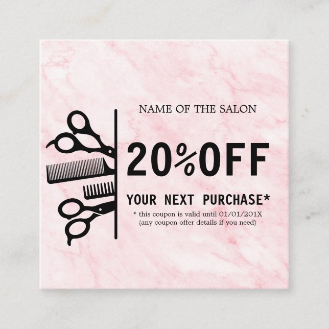 Carte De Réduction Salon de beauté en marbre rose (Devant)