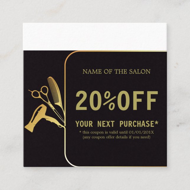 Carte De Réduction Salon de beauté en or et noir (Devant)