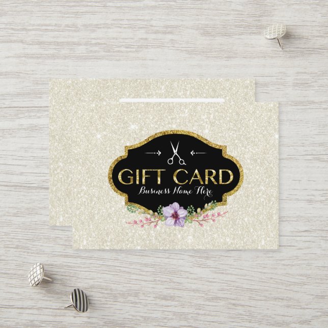 Carte De Réduction Salon de cheveux Floral Ivory Parties scintillant  (Devant/Arrière en situation)