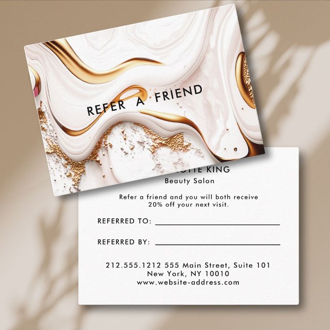 Carte De Réduction Salon de marbre doré Parties scintillant moderne (Modern Glitter Gold Marble Salon Discount Card)