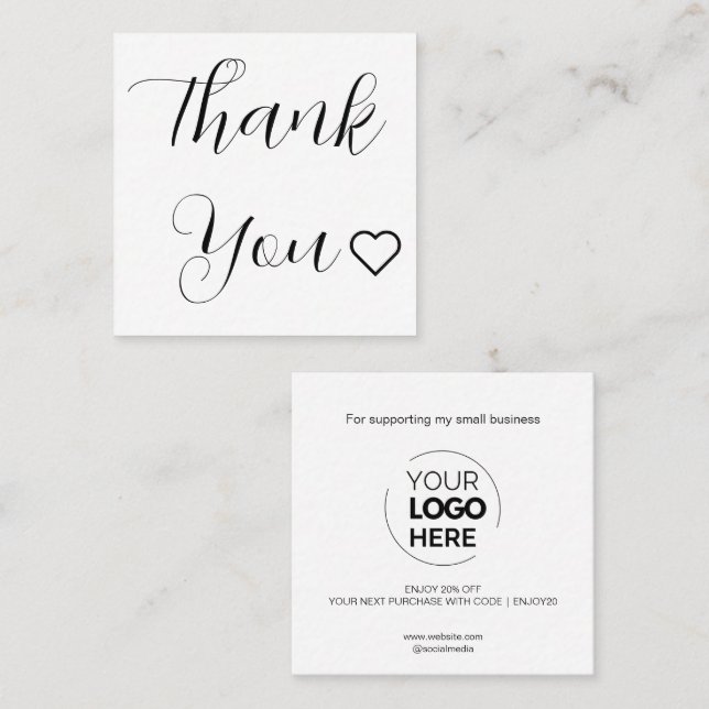 Carte De Réduction Script de Merci moderne blanc minimal (Devant / Derrière)